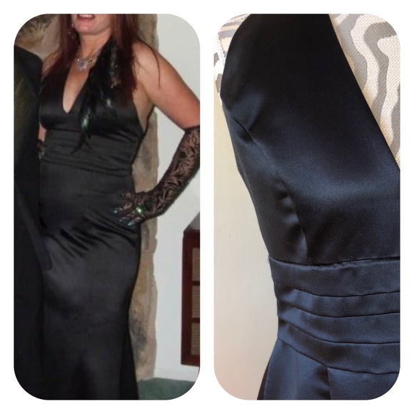 Elegant Black Satin Trumpet Halter Gown by Jessica McClintock - Picture 2 of 5